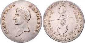 WESTFALEN, Hieronymus Napoleon, 1807-1813, 2/3 Taler 1809 C.
f.vz
AKS 11; J.16