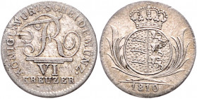 WÜRTTEMBERG, Friedrich I., 1806-1816, 6 Konventionskreuzer 1810.
ss/vz
AKS 51; J.9
