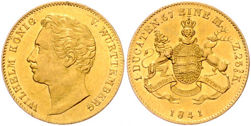 WÜRTTEMBERG, Wilhelm I., 1816-1864, Dukat 1841. Variante ohne AD.
GOLD, vz-st
...
