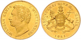 WÜRTTEMBERG, Wilhelm I., 1816-1864, Dukat 1841. Variante ohne AD.
GOLD, vz-st
AKS 60; J.73b