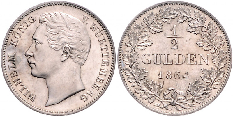 WÜRTTEMBERG, Wilhelm I., 1816-1864, 1/2 Gulden 1864.
Fleck, kl.Kr., vz+
AKS 86...