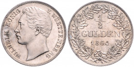 WÜRTTEMBERG, Wilhelm I., 1816-1864, 1/2 Gulden 1864.
Fleck, kl.Kr., vz+
AKS 86; J.69