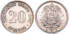 KLEINMÜNZEN, 20 Pfennig 1876 A.
Prachtex., feinstes st mit leichter Tönung
J.5