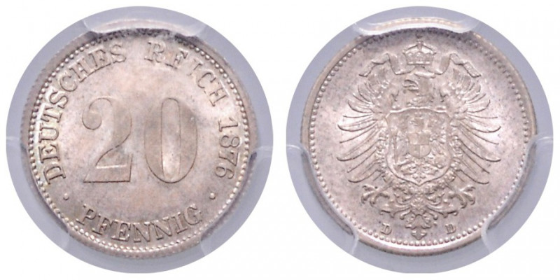 KLEINMÜNZEN, 20 Pfennig 1876 D.
PCGS MS64
J.5
