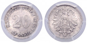KLEINMÜNZEN, 20 Pfennig 1876 G.
l.Tönung, PCGS MS65
J.5
