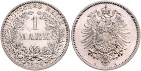 KLEINMÜNZEN, 1 Mark 1874 A.
Prachtex., min.Unebenheiten, f.st
J.9