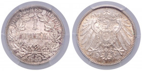 KLEINMÜNZEN, 1 Mark 1908 F.
l.Tönung, PCGS MS65
J.17