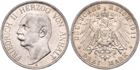 ANHALT, Friedrich II., 1904-1918, 3 Mark 1911 A.
vz
J.23