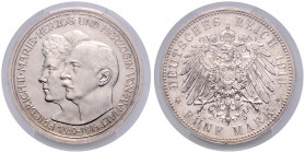 ANHALT, Friedrich II., 1904-1918, 5 Mark 1914 A. Silberhochzeit.
PCGS PR63 CAM
J.25