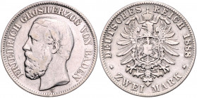 BADEN, Friedrich I., 1856-1907, 2 Mark 1888 G.
f.ss
J.26