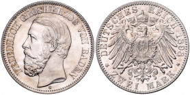 BADEN, Friedrich I., 1856-1907, 2 Mark 1898 G.
kl.Kr., vz-st
J.28