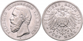 BADEN, Friedrich I., 1856-1907, 5 Mark 1893 G.
ss
J.29