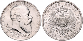 BADEN, Friedrich I., 1856-1907, 5 Mark 1902 G. 50jähr. Reg.-Jub..
vz
J.31