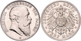 BADEN, Friedrich I., 1856-1907, 5 Mark 1907 G.
vz-st
J.33