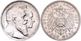 BADEN, Friedrich I., 1856-1907, 5 Mark 1906 G. Goldene Hochzeit.
vz
J.35
