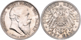 BADEN, Friedrich I., 1856-1907, 5 Mark 1907 G. Sein Tod.
st
J.37