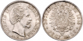 BAYERN, Ludwig II., 1864-1886, 5 Mark 1875 D.
vz+
J.42