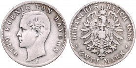 BAYERN, Otto, 1886-1913, 2 Mark 1888 D.
selten, ss
J.43