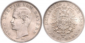 BAYERN, Otto, 1886-1913, 2 Mark 1888 D.
Prachtex., selten, st
J.43