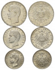 BAYERN, Otto, 1886-1913, 2 Mark 1901 D(vz); 3 Mark 1908 D(vz+); 5 Mark 1913 D(kl.Kr.,vz+).
3 Stk., vz oder vz+
J.45ff.