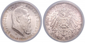 BAYERN, Luitpold, 1886-1912, 5 Mark 1911 D. 90.Geburtstag.
PCGS MS63
J.50