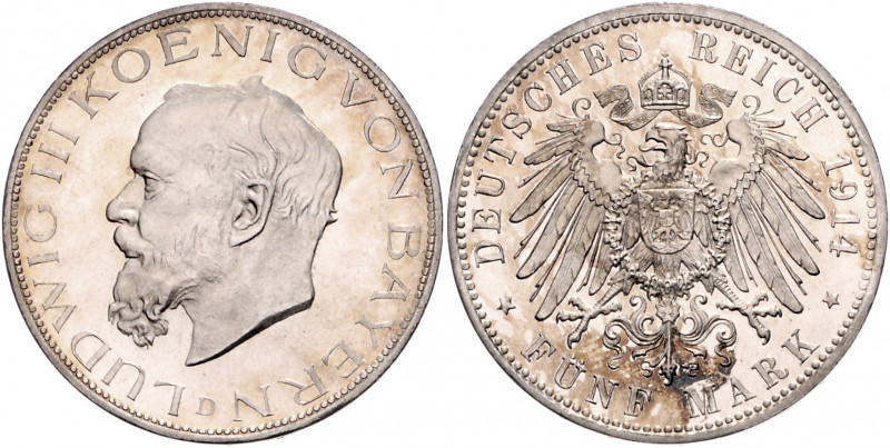 BAYERN, Ludwig III., 1913-1918, 5 Mark 1914 D.
PP
J.53