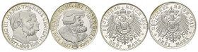 BAYERN, Ludwig III., 1913-1918, 3 Mark 1918 D. Goldene Hochzeit. Neuprägung 2001. DAZU: 3 Mark 1917 E. Friedrich der Weise. Neuprägung 2001.
2 Stk.NP...