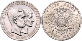 BRAUNSCHWEIG-LÜNEBURG, Ernst August, 1913-1918, 5 Mark 1915 A. Regierungsantritt. Ohne Lüneburg.
selten, vz+
J.56