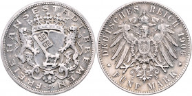 BREMEN, Freie Hansestadt, 5 Mark 1906 J.
Patina, ss/vz
J.60