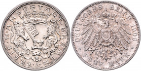 BREMEN, Freie Hansestadt, 5 Mark 1906 J.
Prachtex. mit feiner Patina, st
J.60