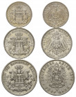HAMBURG, Freie und Hansestadt, 2 Mark 1904 J(f.vz); 3 Mark 1912 J(kl.Rdf.,vz); 5 Mark 1876 J(ss).
3 Stk., ss bis vz
J.62f.