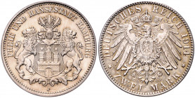 HAMBURG, Freie und Hansestadt, 2 Mark 1914 J.
st
J.63