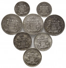 HAMBURG, Freie und Hansestadt, 5 Mark 1902 J, 1903 J, 1913 J, 3 Mark 1909 J (alle f.ss), 1911 J (ss/vz), 1913 J (vz), 2 Mark 1906 J (ss), 1876 J (s)....