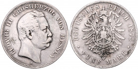 HESSEN, Ludwig III., 1848-1877, 5 Mark 1875 H.
s/ss
J.67