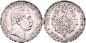HESSEN, Ludwig III., 1848-1877, 5 Mark 1876 H.
vz/prägefr.
J.67