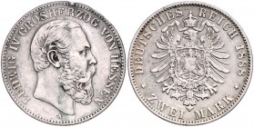 HESSEN, Ludwig IV., 1877-1892, 2 Mark 1888 A.
Rdf., selten, ss
J.68