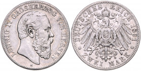 HESSEN, Ludwig IV., 1877-1892, 2 Mark 1891 A.
selten, s/ss
J.70