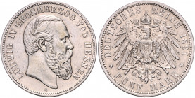 HESSEN, Ludwig IV., 1877-1892, 5 Mark 1891 A.
selten, f.vz
J.71