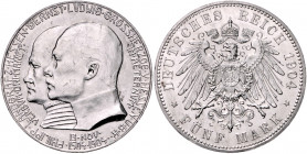 HESSEN, Ernst Ludwig, 1892-1918, 5 Mark 1904. 400.Geburtstag Philipps des Großmütigen.
kl.Kr., st
J.75