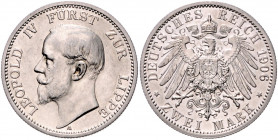 LIPPE, Leopold IV., 1904-1918, 2 Mark 1906 A.
vz+
J.78