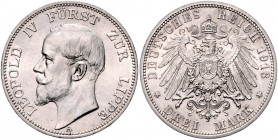 LIPPE, Leopold IV., 1904-1918, 3 Mark 1913 A.
vz/st
J.79