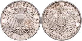 LÜBECK, Freie und Hansestadt, 2 Mark 1911 A.
st
J.81