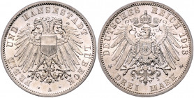 LÜBECK, Freie und Hansestadt, 3 Mark 1913 A.
f.st
J.82