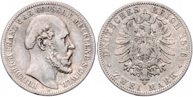 MECKLENBURG-SCHWERIN, Friedrich Franz II., 1842-1883, 2 Mark 1876 A.
s/ss
J.84