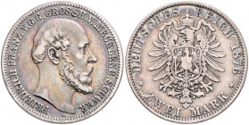 MECKLENBURG-SCHWERIN, Friedrich Franz II., 1842-1883, 2 Mark 1876 A.
ss
J.84