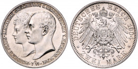 MECKLENBURG-SCHWERIN, Friedrich Franz IV., 1897-1918, 2 Mark 1904 A. Hochzeit mit Alexandra.
vz/st
J.86