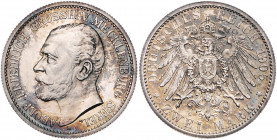 MECKLENBURG-STRELITZ, Adolf Friedrich V., 1904-1914, 2 Mark 1905 A.
Prachtex. mit feiner Patina, PP
J.91