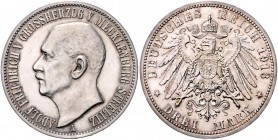 MECKLENBURG-STRELITZ, Adolf Friedrich V., 1904-1914, 3 Mark 1913 A.
vz/vz+
J.92