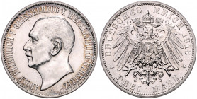 MECKLENBURG-STRELITZ, Adolf Friedrich V., 1904-1914, 3 Mark 1913 A.
gereinigt, vz
J.92