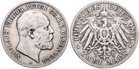 OLDENBURG, Nicolaus Friedrich Peter, 1853-1900, 2 Mark 1891 A.
s/ss
J.93